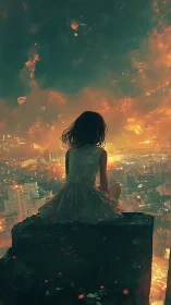Skyline ember dreamer atop the twilight-burning city edge.