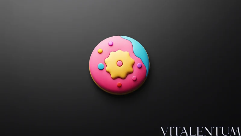 Spherical 3D object with pink and cyan coloring displaying geometric patterns.