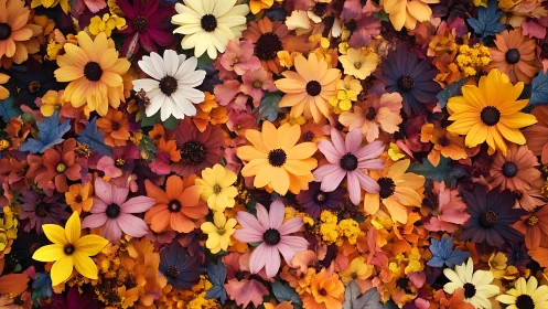 Dense floral arrangement in multiple autumn color variations.