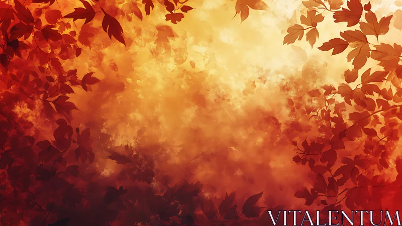 Autumn foliage silhouettes framing warm gradient background.