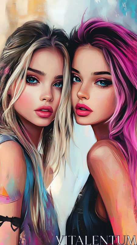 Neon sisterhood glows in pastel brushstrokes and bold gazes.