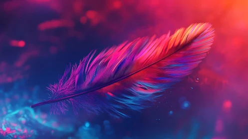 Single colored feather in vivid bokeh light environment.