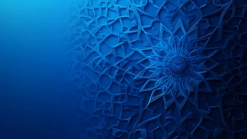 Intricate Blue Geometric Floral Pattern with 3D Abstract Style.