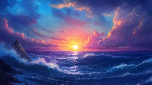 Sunset tides under a sky painted with restless color.