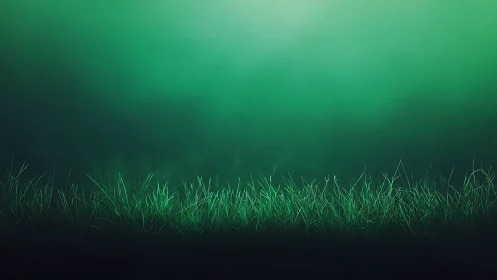Glowing green grass field against dark blurred background.