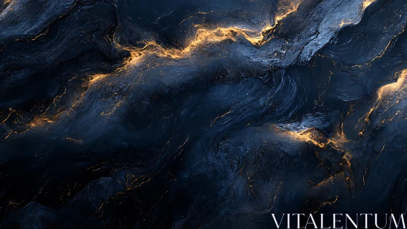 Molten starlight meanders through midnight marble currents