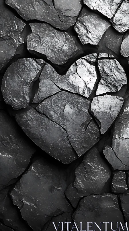 Cracked Earth Heart: Monochromatic Geological Formation.