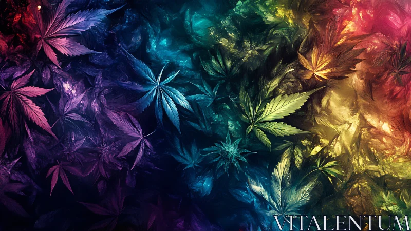 Multicolor cannabis leaf pattern in abstract digital art.