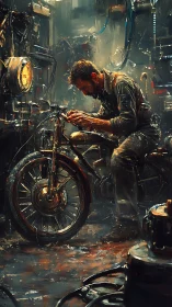 Quiet grease and golden light in a backroom bike workshop.