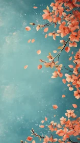 Ethereal Coral Blossoms Cascading Against Turquoise Sky.