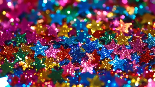 Sparkling rainbow star confetti bursting with playful color.