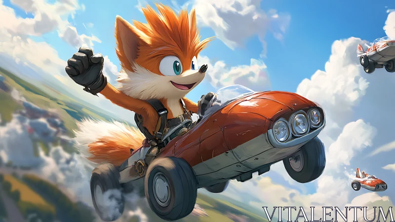 Sky-fox racer rockets through cotton clouds of adventure.