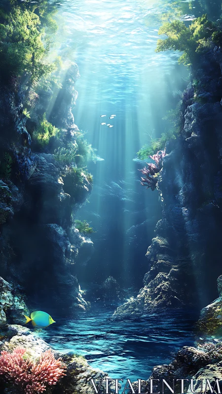 Sunken sapphire canyon bathed in spellbound ocean light.