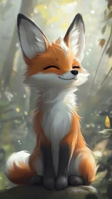 Joyful forest fox sits peacefully in a soft morning glow