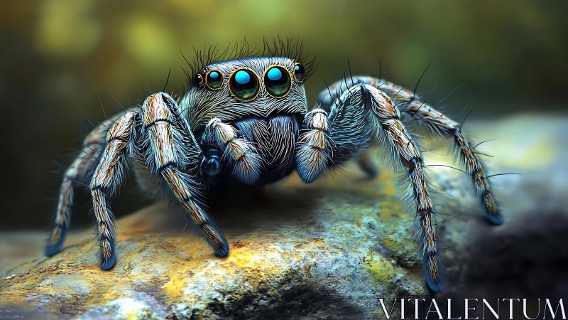 Macro digital render of iridescent hairy jumping spider