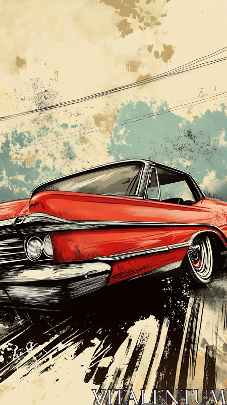 Red vintage muscle car illustration with dynamic motion.