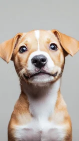 High-key portrait of tan puppy with shallow depth of field and soft lighting