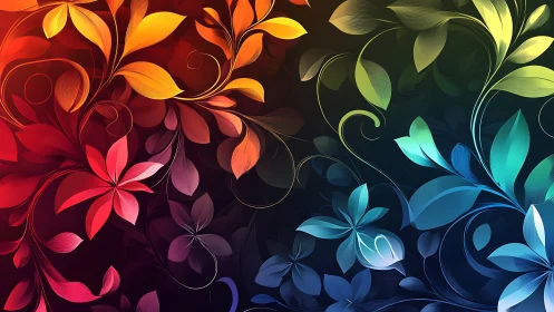 Chromatic blossoms swirl through a twilight digital garden