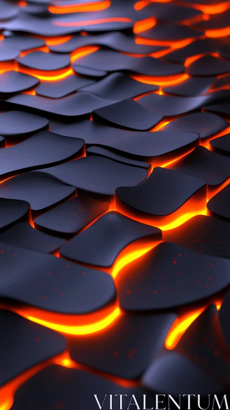 Layered dark plates over orange glowing seams pattern.