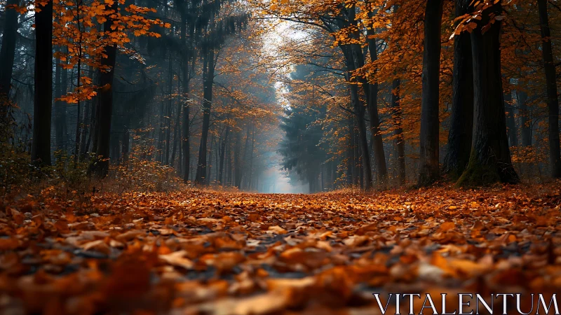 Autumn Forest Path with Chromatic Depth and Atmospheric Perspective Effects