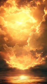 Radiant golden clouds ignite a serene, reflective ocean