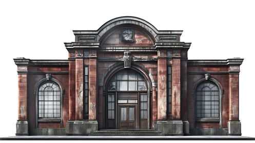 Symmetrical neoclassical brick facade rendered in photoreal detail