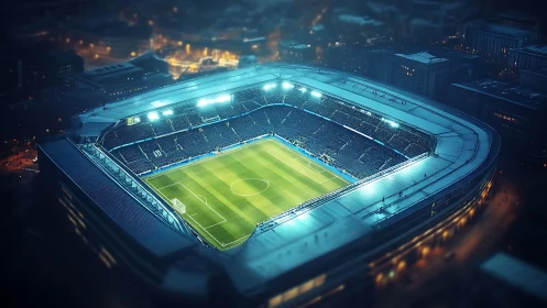 Floodlit football stadium hosts crowded evening match