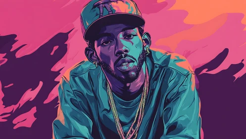 Neon hip hop portrait pulses with bold gradient color.