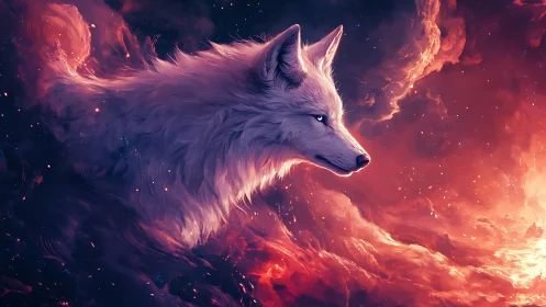 White canid profile rendered against luminous nebular clouds