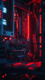 High-end gaming PC interior glows with red LED lighting