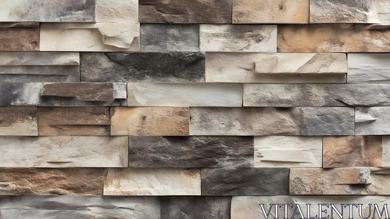 Textured stacked stone wall with natural earth tones, modern style.