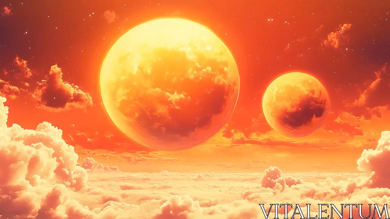 Binary suns above stratocumulus cloud deck on alien horizon