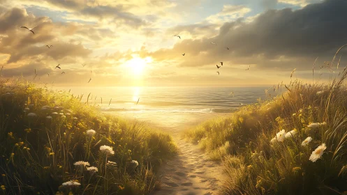 Golden dune pathway into a daydream-soaked ocean horizon.