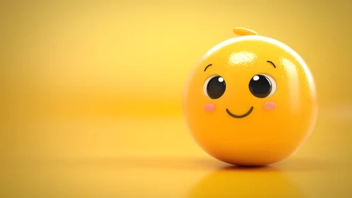 Cute Smiling Orange Cartoon Character on Yellow Background.
