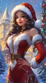 Cheerful holiday heroine in a sparkling snowy village.