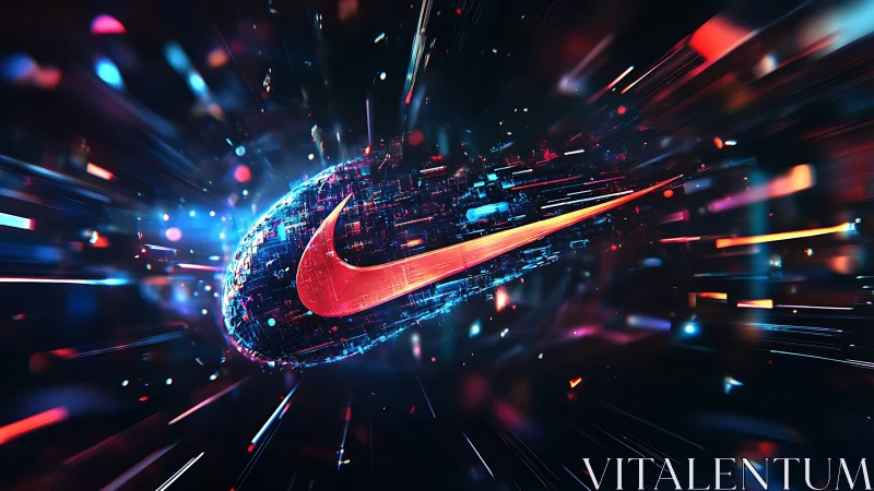 Electric swoosh streaks through a neon digital galaxy of light