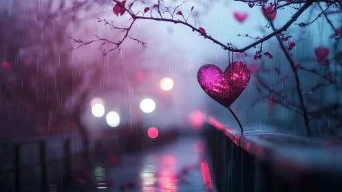 Crimson Dreams Dance Where Rain Meets Bioluminescent Hope