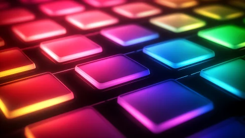 Close view of colorful glowing RGB control pad buttons.