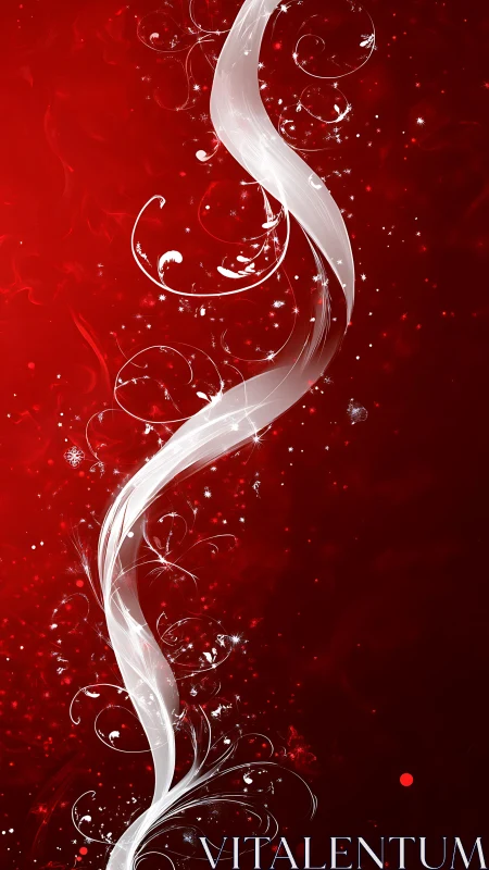 White swirling abstract ribbon over deep red background.