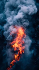 Aerial thermographic visualization of active lava discharge plume with turbulent convective flow dyn