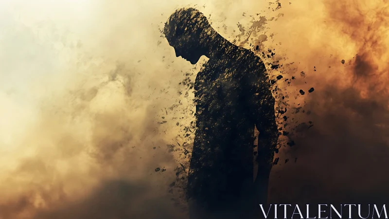 Shifting silhouette gently dissolves into warm swirling clouds