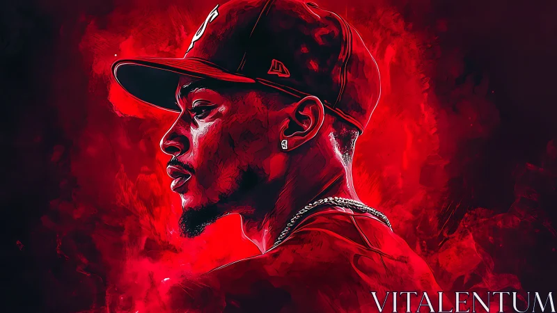 Crimson city beats portrait wrapped in electric night glow.