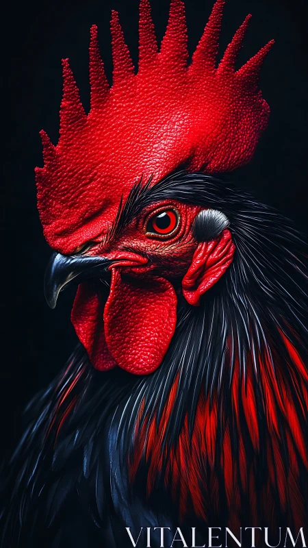Vibrant Red Rooster Portrait with Textured Feathers.