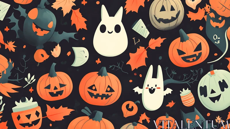 Playful Halloween pumpkins, ghosts, and bats pattern design.