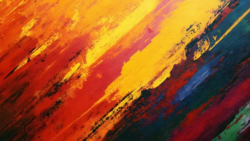 Bold abstract painting with vibrant brush strokes and vivid colors.