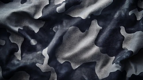 Black and Gray Camouflage Pattern on Textured Fabric Background.
