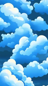 Layered cartoon clouds drift across a vivid twilight sky