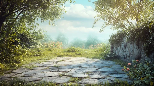 Hidden Garden Path Through Timeless Woods.