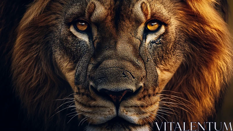 Lion&rsquo;s intense golden stare dominates the dramatic close-up.