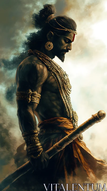 Warrior in quiet stormlight carrying timeless courage.